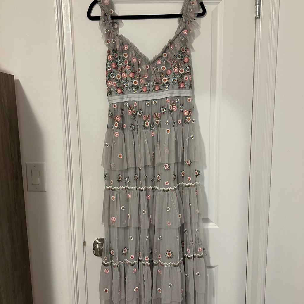 Needle & Thread Gray Floral Maxi Dress